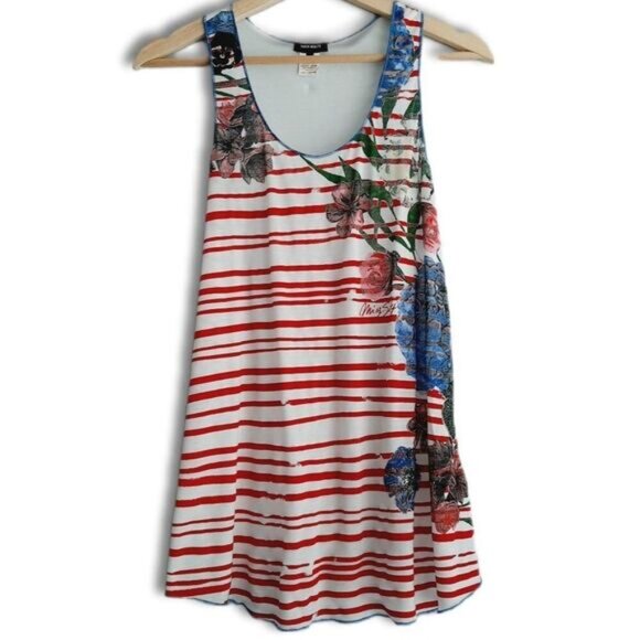 MISS SIXTY Italy Floral & Stripe Tank Top Scoop Neck Sz S Flawed - Picture 2 of 13